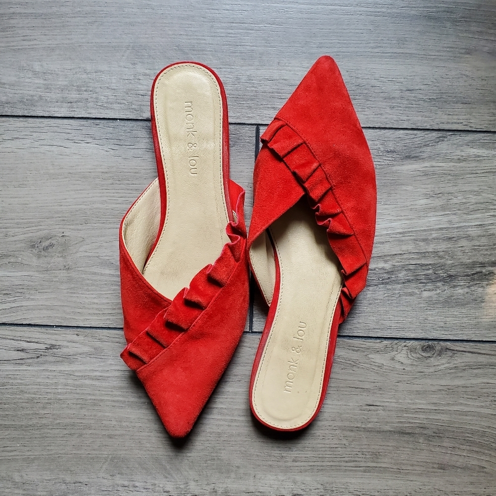 MONK & LOU | Red Suede Leather Mules  (Size 37) - Picture 2 of 8